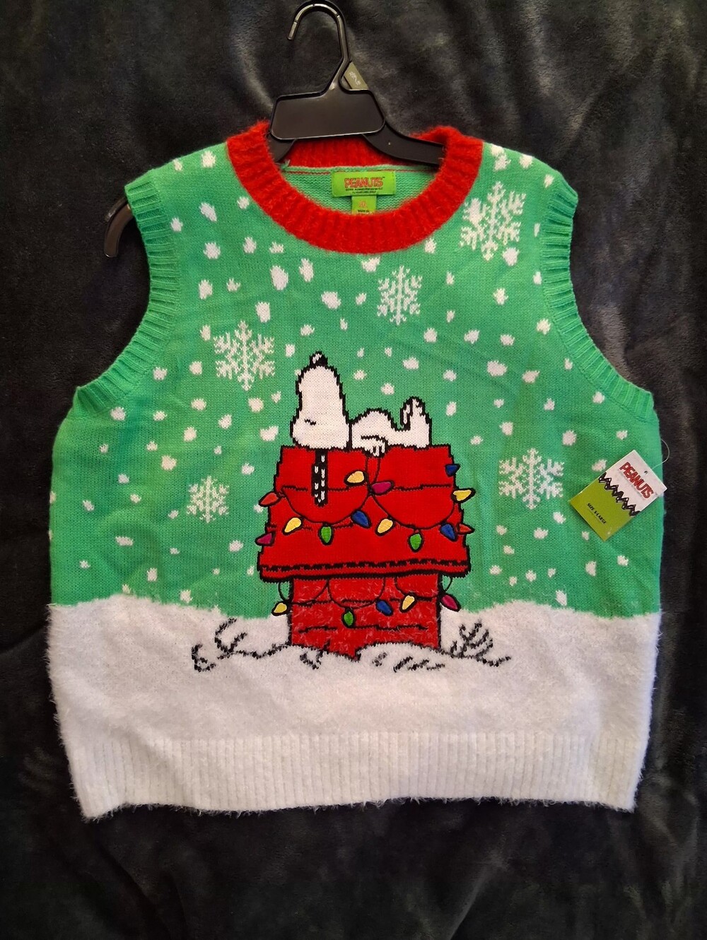 Peanuts Snoopy Holiday Sweater Vest - Green, Red & White